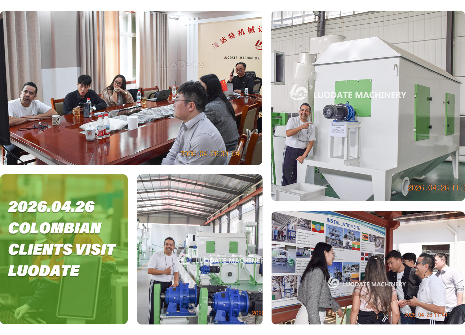 Cliente colombiano visita fábrica da LUODATE para inspeção de equipamentos de produção de ração animal